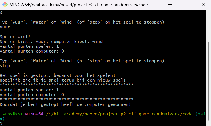 Dit is een foto van input in het spel Vuur-water-wind